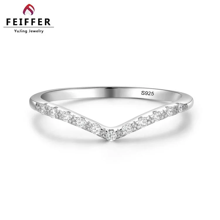 Fashion Jewelry Minimalist Silver 925 Rings Jewelry Sterling Silver CZ Rings Dainty V Shape Ring for Ladies